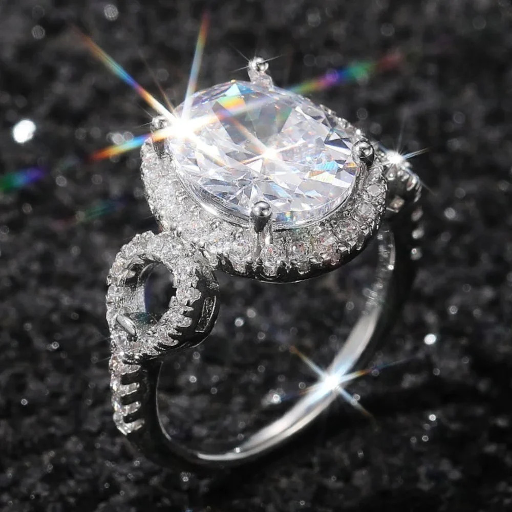 😍Beautiful Hollow Oval Pure Zircon Cubic Carved Macro Pave Silver Rings, K812